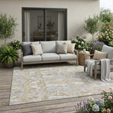 5' X 8' Ivory And Silver Abstract Washable Indoor Outdoor Area Rug