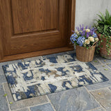 3' X 5' Navy Blue And Blue Abstract Washable Indoor Outdoor Area Rug