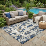 5' X 8' Navy Blue And Blue Abstract Washable Indoor Outdoor Area Rug