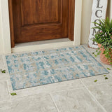 3' X 5' Teal Blue And Silver Abstract Washable Indoor Outdoor Area Rug