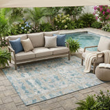5' X 8' Teal Blue And Silver Abstract Washable Indoor Outdoor Area Rug