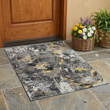3' X 5' Black And Graphite Floral Washable Indoor Outdoor Area Rug