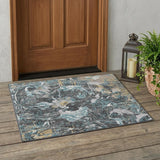 3' X 5' Gray And Graphite Floral Washable Indoor Outdoor Area Rug