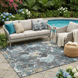5' X 8' Gray And Graphite Floral Washable Indoor Outdoor Area Rug