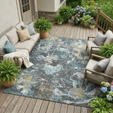 8' X 10' Gray And Graphite Floral Washable Indoor Outdoor Area Rug