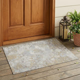 3' X 5' Ivory And Silver Floral Washable Indoor Outdoor Area Rug