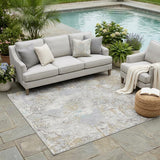 5' X 8' Ivory And Silver Floral Washable Indoor Outdoor Area Rug