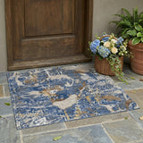 3' X 5' Navy Blue And Blue Floral Washable Indoor Outdoor Area Rug