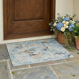 3' X 5' Sky Blue And Blue Floral Washable Indoor Outdoor Area Rug