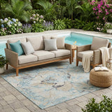 5' X 8' Sky Blue And Blue Floral Washable Indoor Outdoor Area Rug