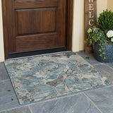 3' X 5' Teal Blue And Silver Floral Washable Indoor Outdoor Area Rug