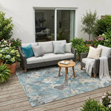 5' X 8' Teal Blue And Silver Floral Washable Indoor Outdoor Area Rug