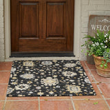 3' X 5' Black And Graphite Floral Washable Indoor Outdoor Area Rug