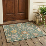 3' X 5' Green And Beige Floral Washable Indoor Outdoor Area Rug