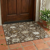 3' X 5' Chocolate And Brown Floral Washable Indoor Outdoor Area Rug