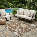 5' X 8' Chocolate And Brown Floral Washable Indoor Outdoor Area Rug