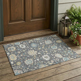 3' X 5' Gray And Graphite Floral Washable Indoor Outdoor Area Rug