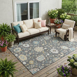 5' X 8' Gray And Graphite Floral Washable Indoor Outdoor Area Rug