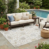 5' X 8' Ivory And Silver Floral Washable Indoor Outdoor Area Rug