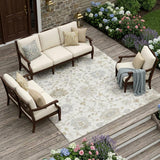 8' X 10' Ivory And Silver Floral Washable Indoor Outdoor Area Rug