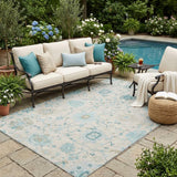 5' X 8' Linen And Ivory Floral Washable Indoor Outdoor Area Rug