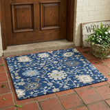 3' X 5' Navy Blue And Blue Floral Washable Indoor Outdoor Area Rug