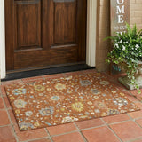 3' X 5' Orange And Brown Floral Washable Indoor Outdoor Area Rug