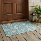 3' X 5' Teal Blue And Silver Floral Washable Indoor Outdoor Area Rug
