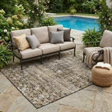 5' X 8' Black And Graphite Abstract Washable Indoor Outdoor Area Rug