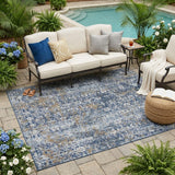 5' X 8' Navy Blue And Blue Abstract Washable Indoor Outdoor Area Rug
