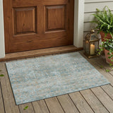 3' X 5' Teal Blue And Silver Abstract Washable Indoor Outdoor Area Rug