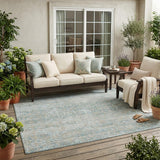 5' X 8' Teal Blue And Silver Abstract Washable Indoor Outdoor Area Rug