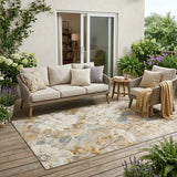 5' X 8' Beige And Brown Floral Washable Indoor Outdoor Area Rug
