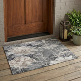 3' X 5' Gray And Silver Floral Washable Indoor Outdoor Area Rug