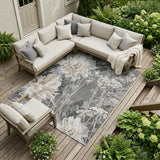 8' X 10' Gray And Silver Floral Washable Indoor Outdoor Area Rug