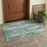 3' X 5' Aqua And Teal Blue Abstract Washable Indoor Outdoor Area Rug
