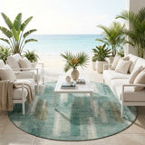 8' Aqua And Teal Blue Round Abstract Washable Indoor Outdoor Area Rug