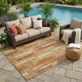 5' X 8' Copper And Orange Abstract Washable Indoor Outdoor Area Rug