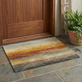 3' X 5' Green And Beige Striped Washable Indoor Outdoor Area Rug