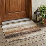 3' X 5' Brown And Silver Striped Washable Indoor Outdoor Area Rug