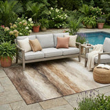 5' X 8' Brown And Silver Striped Washable Indoor Outdoor Area Rug