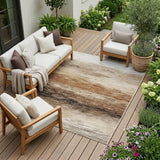 8' X 10' Brown And Silver Striped Washable Indoor Outdoor Area Rug