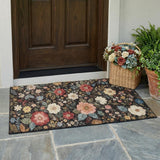 3' X 5' Black And Graphite Floral Washable Indoor Outdoor Area Rug