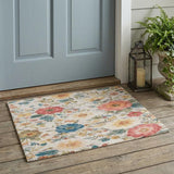 3' X 5' Ivory And Silver Floral Washable Indoor Outdoor Area Rug
