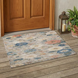 3' X 5' Ivory And Blue Floral Washable Indoor Outdoor Area Rug
