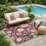 5' X 8' Plum And Purple Floral Washable Indoor Outdoor Area Rug