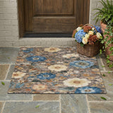 3' X 5' Khaki And Brown Floral Washable Indoor Outdoor Area Rug