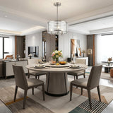 Silver Metal Three Light Drum Transparent and Glass Semi-Flush Ceiling Light With Clear Shades