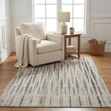 5' X 8' Beige And Chocolate Striped Shag Washable Area Rug With UV Protection