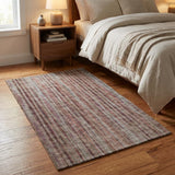 3' X 5' Burgundy And Gray Striped Shag Washable Area Rug With UV Protection
